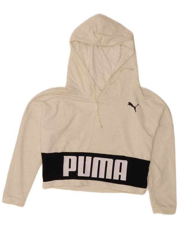 Puma Womens Crop Graphic Hoodie Pullover UK 10 Small Weiß Farbblock