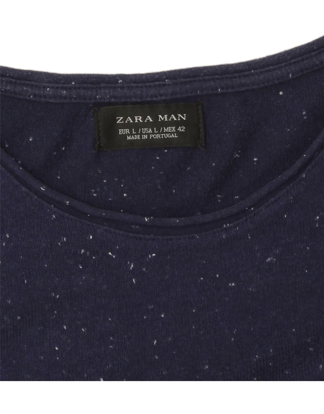 ZARA Mens T-Shirt Top Large Navy Blue Flecked Vintage Zara and Second-Hand Zara from Messina Hembry 