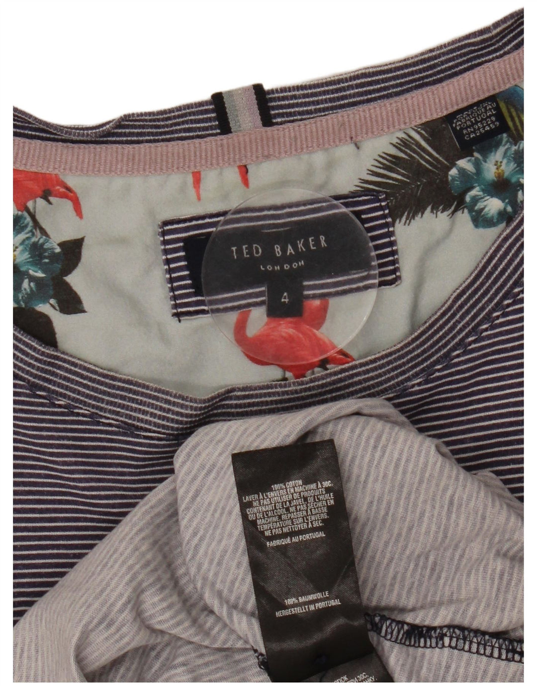TED BAKER Damen-T-Shirt-Oberteil, Größe 4, groß, marineblaue Nadelstreifen-Baumwolle