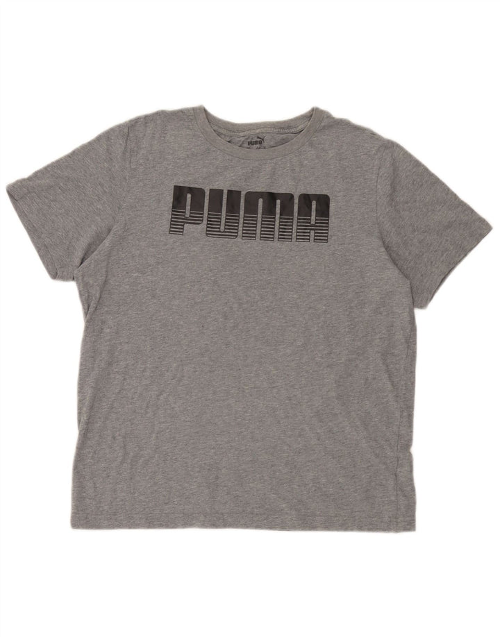Puma Herren Grafik-T-Shirt-Oberteil aus mittelgrau gesprenkelter Baumwolle