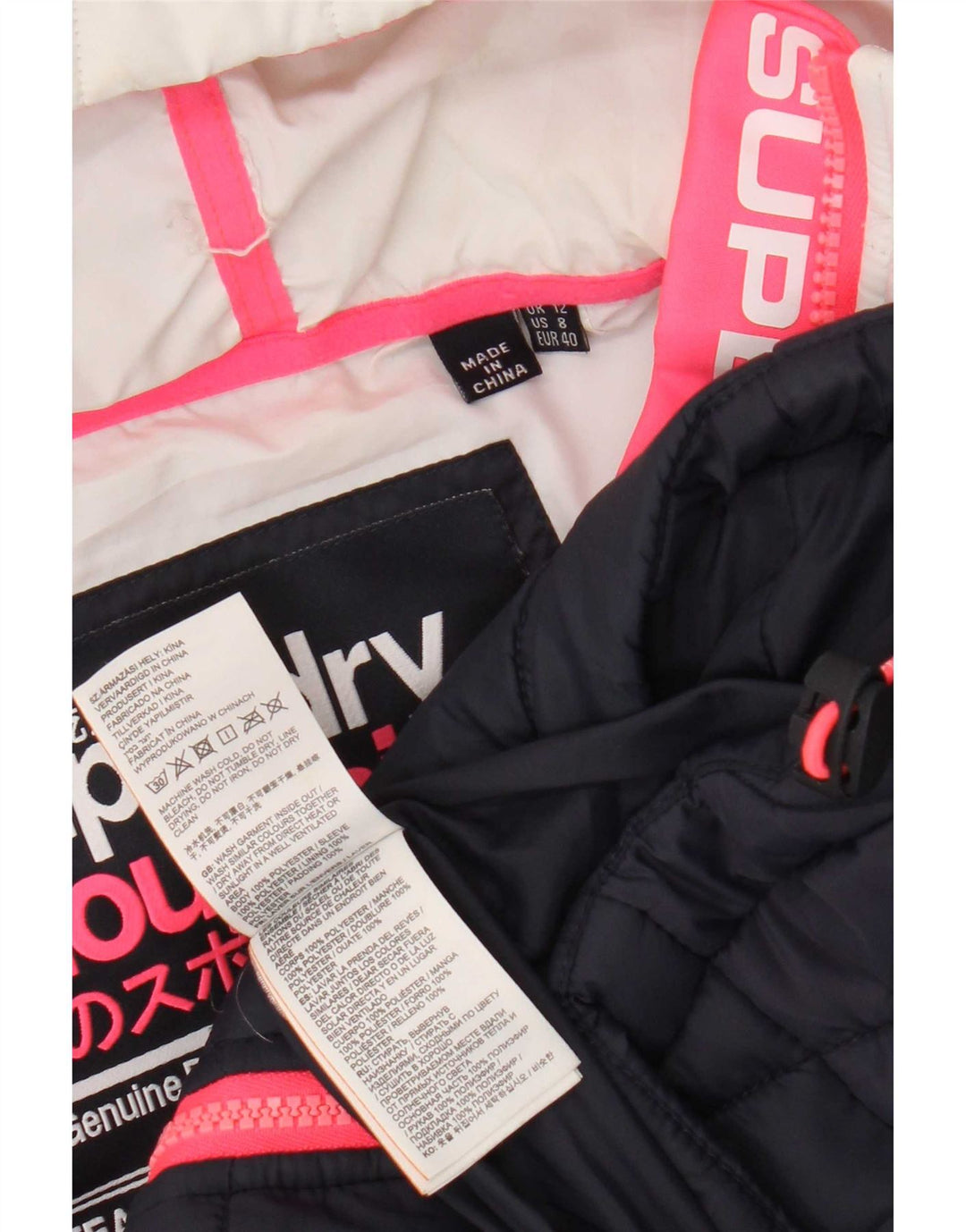 Superdry Wattierte Jacke mit Kapuze für Damen, UK 12, mittleres Marineblau, Farbblock