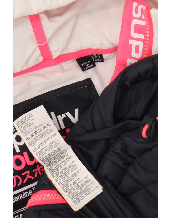 Superdry Wattierte Jacke mit Kapuze für Damen, UK 12, mittleres Marineblau, Farbblock