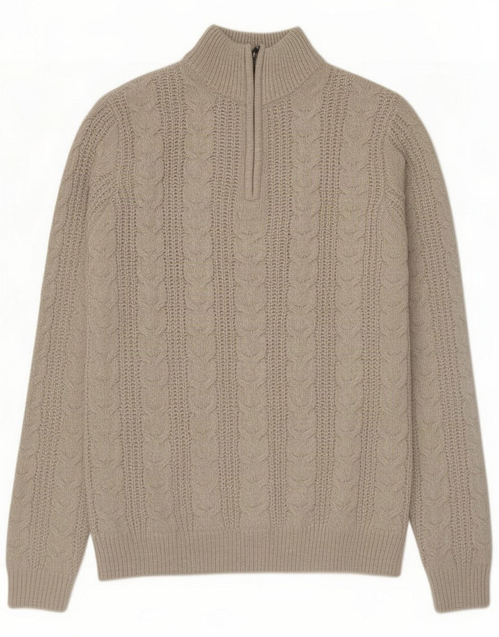 French Connection Herren-Pullover mit Reißverschluss, mittelbeige, Acryl