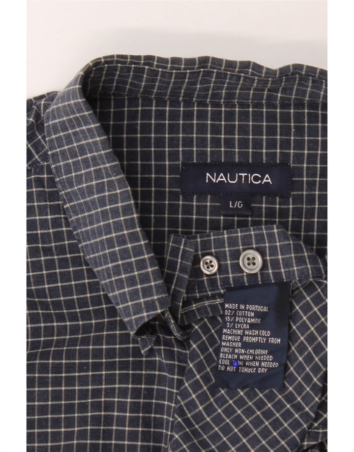 Nautica Herrenhemd, groß, marineblau, kariert, Baumwolle