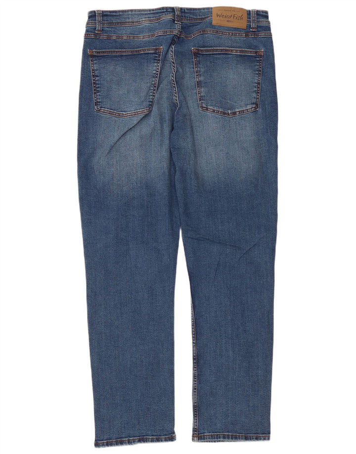 Weird Fish Herren Straight Jeans W38 L32 Blaue Baumwolle