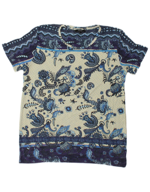 Desigual Damen T-Shirt Top UK 10 Small Blue Paisley