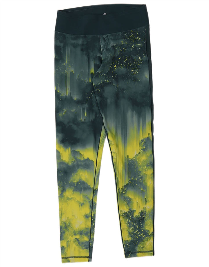 Adidas Damen Climalite Leggings UK 8/10 Small Green Tie Dye