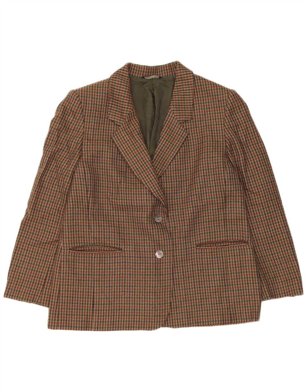 Vintage Damen 2-Knopf-Blazerjacke UK 14 Mittelgrüner Hahnentritt