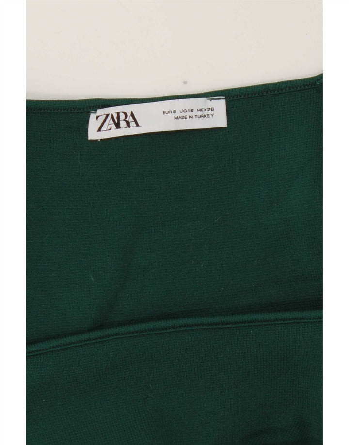 Zara Damen Crop Top Langarm UK 8 Small Grün