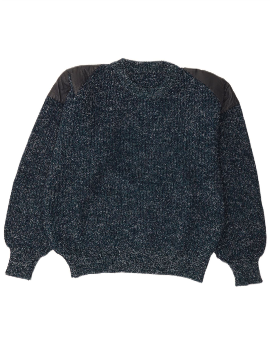 Vintage Herren-Pullover mit Rundhalsausschnitt, mittlere marineblaue melierte Wolle