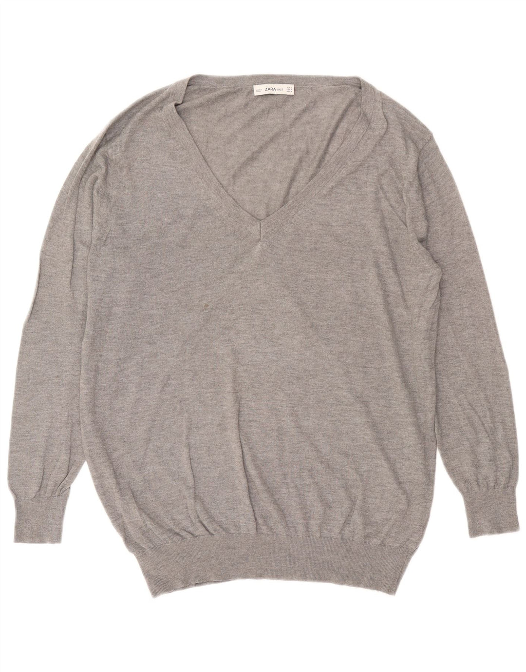 Übergroßer Pullover mit V-Ausschnitt von Zara für Damen, Gr. 14, Mittelgrau