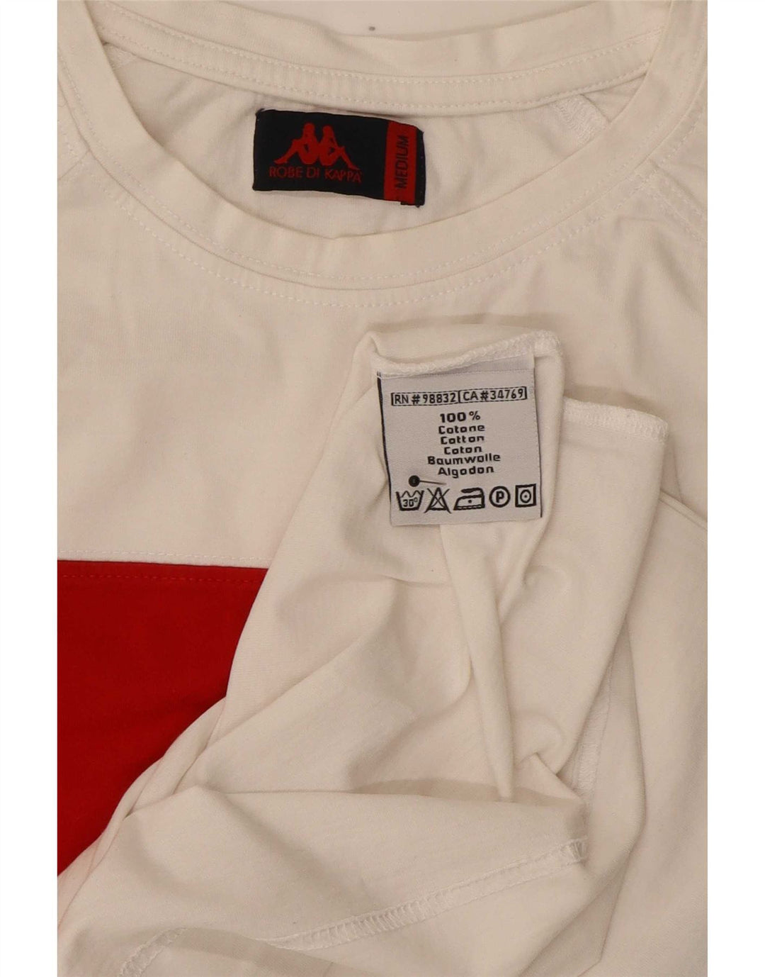Kappa Herren-T-Shirt-Oberteil aus mittelweißer Colourblock-Baumwolle