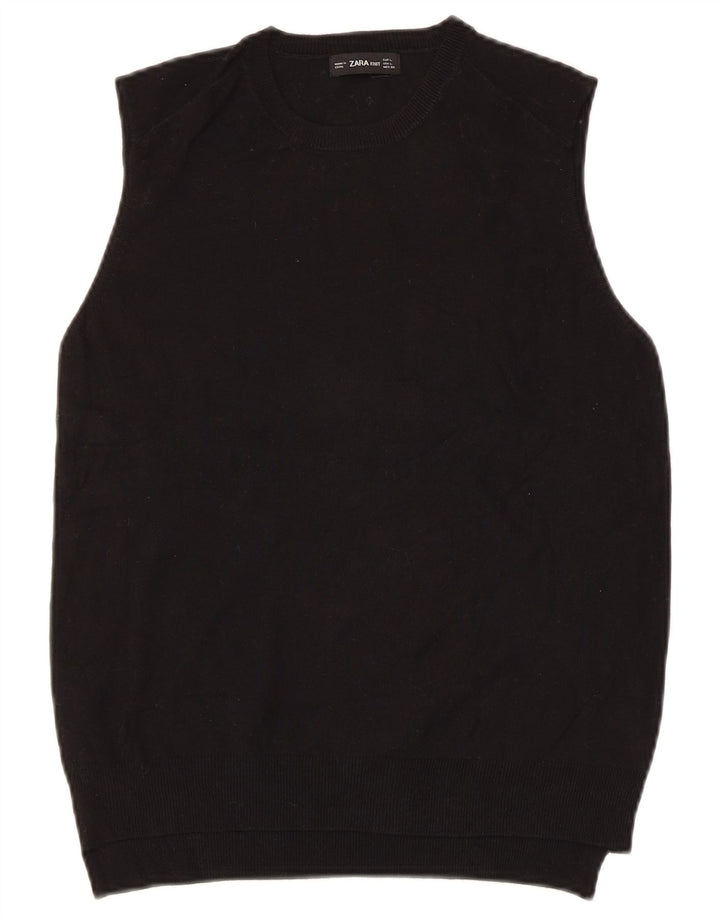 Zara Damen Weste Tank Top UK 14 Large Schwarz Viskose