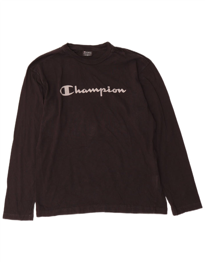 Champion Herren-Grafik-Oberteil, langärmelig, groß, aus schwarzer Baumwolle