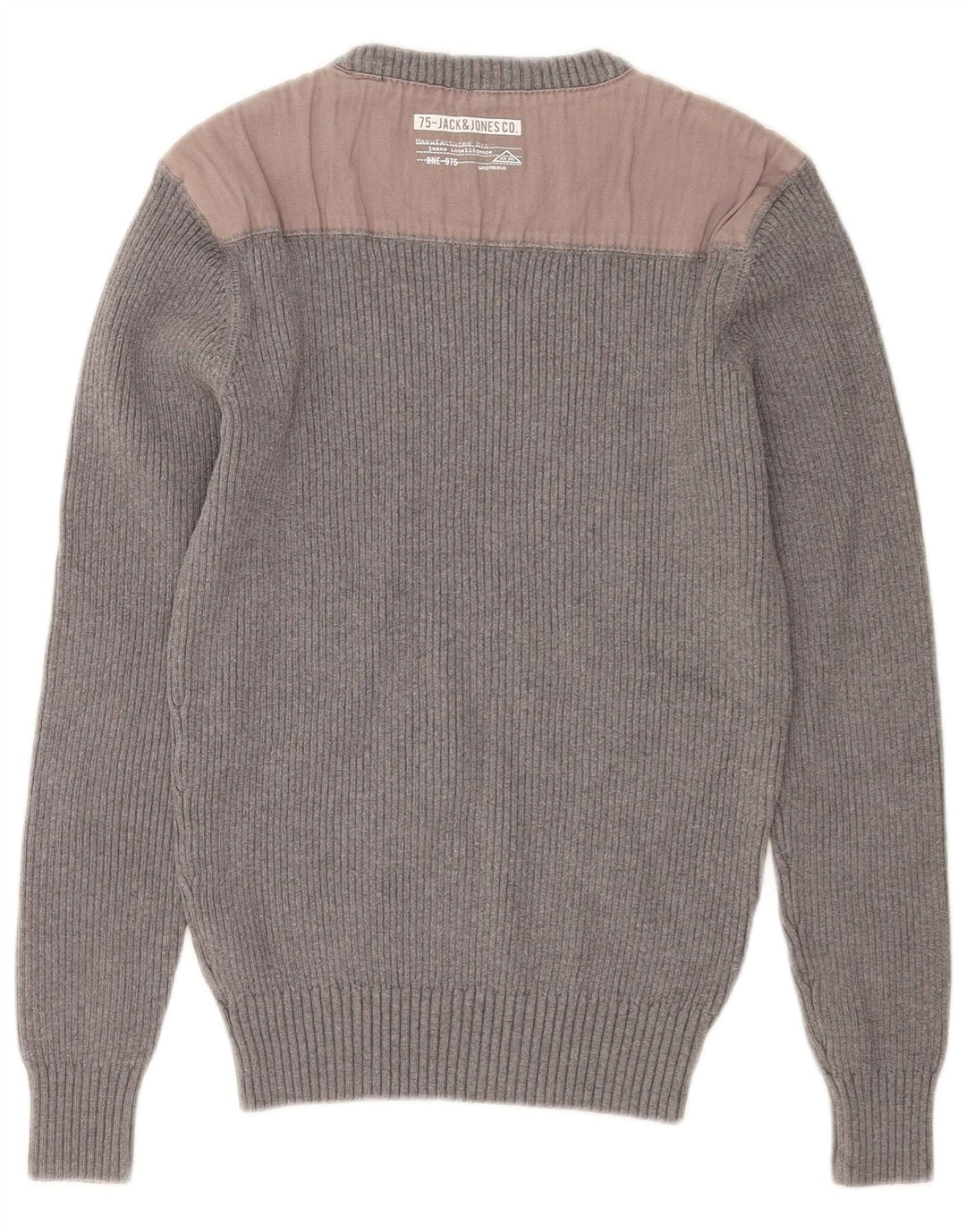 Jack & Jones Herren-Pullover mit Rundhalsausschnitt aus mittelgrauer Colourblock-Baumwolle