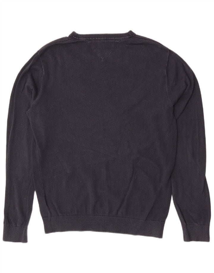 Tommy Hilfiger Herren-Pullover mit V-Ausschnitt, mittelmarineblaue Baumwolle