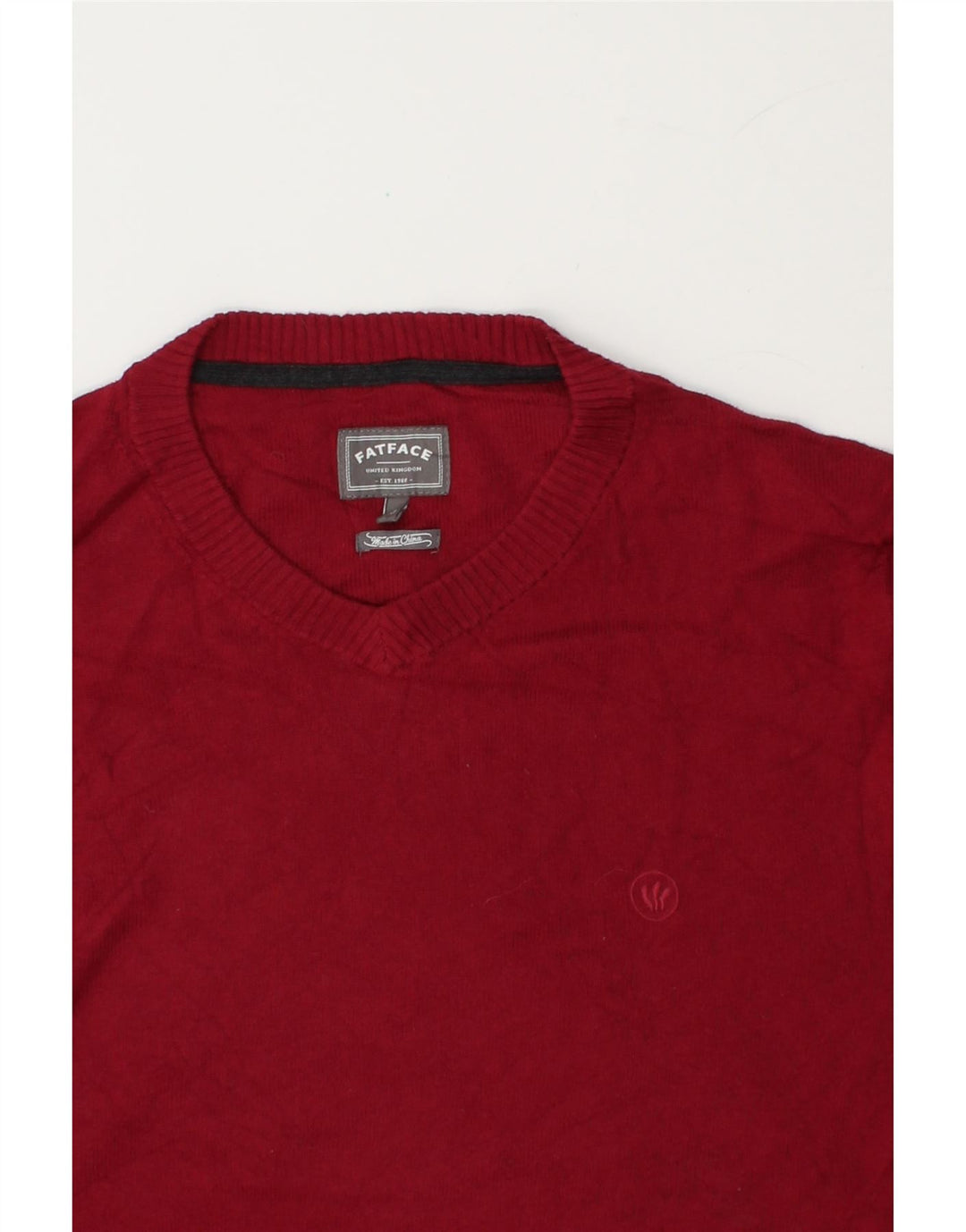 FAT FACE Mens V-Neck Jumper Sweater Medium Maroon Cotton Vintage Fat Face and Second-Hand Fat Face from Messina Hembry 