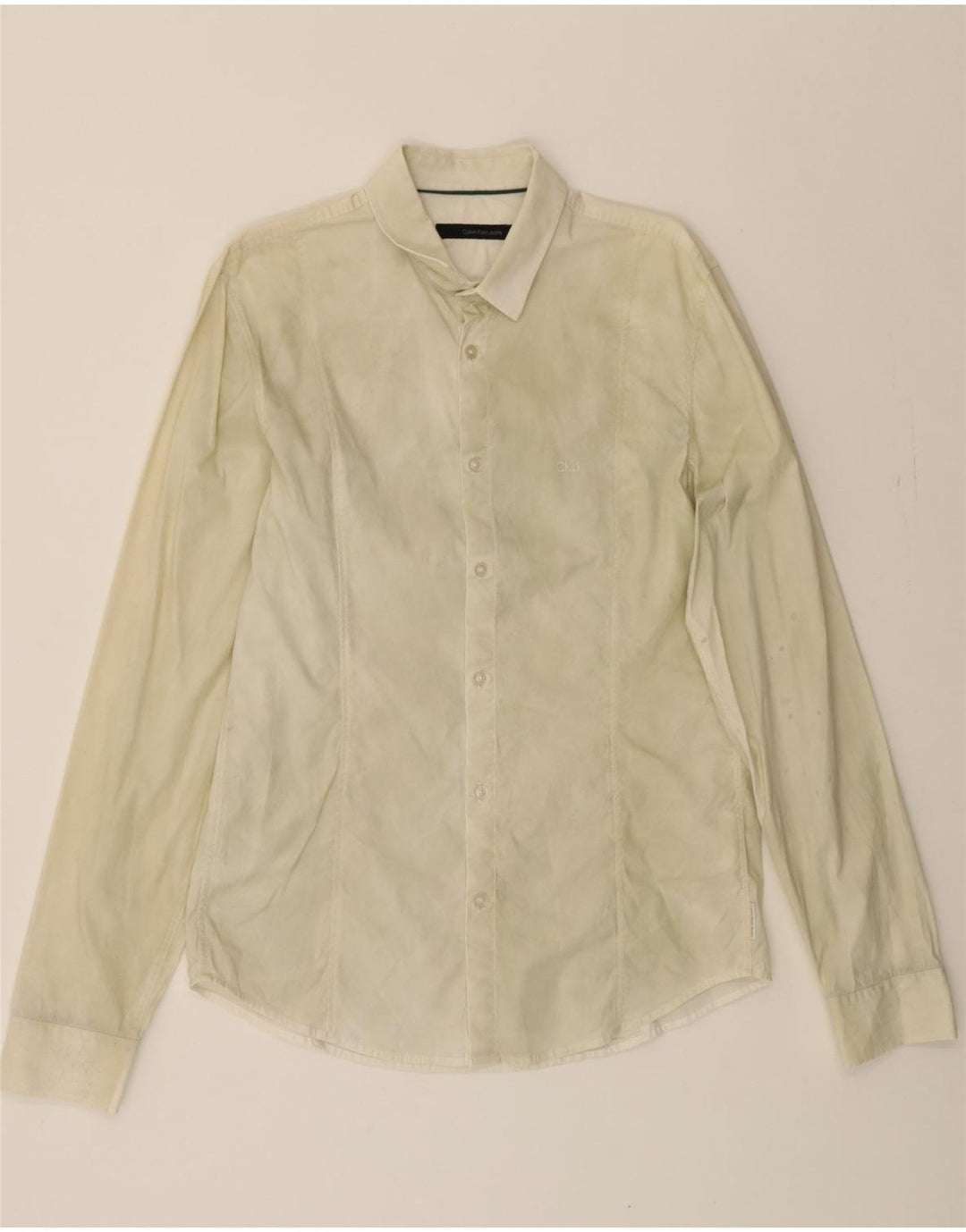 CALVIN KLEIN JEANS Mens Shirt Large Green Cotton Vintage Calvin Klein Jeans and Second-Hand Calvin Klein Jeans from Messina Hembry 