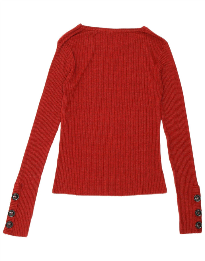 ZARA Womens Top Long Sleeve UK 12 Medium Burgundy Viscose
