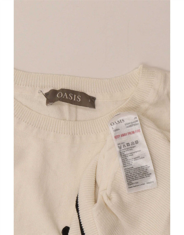 Oasis Damen-Pullover mit Rundhalsausschnitt, Gr. 10, Größe S, weiß gepunktet