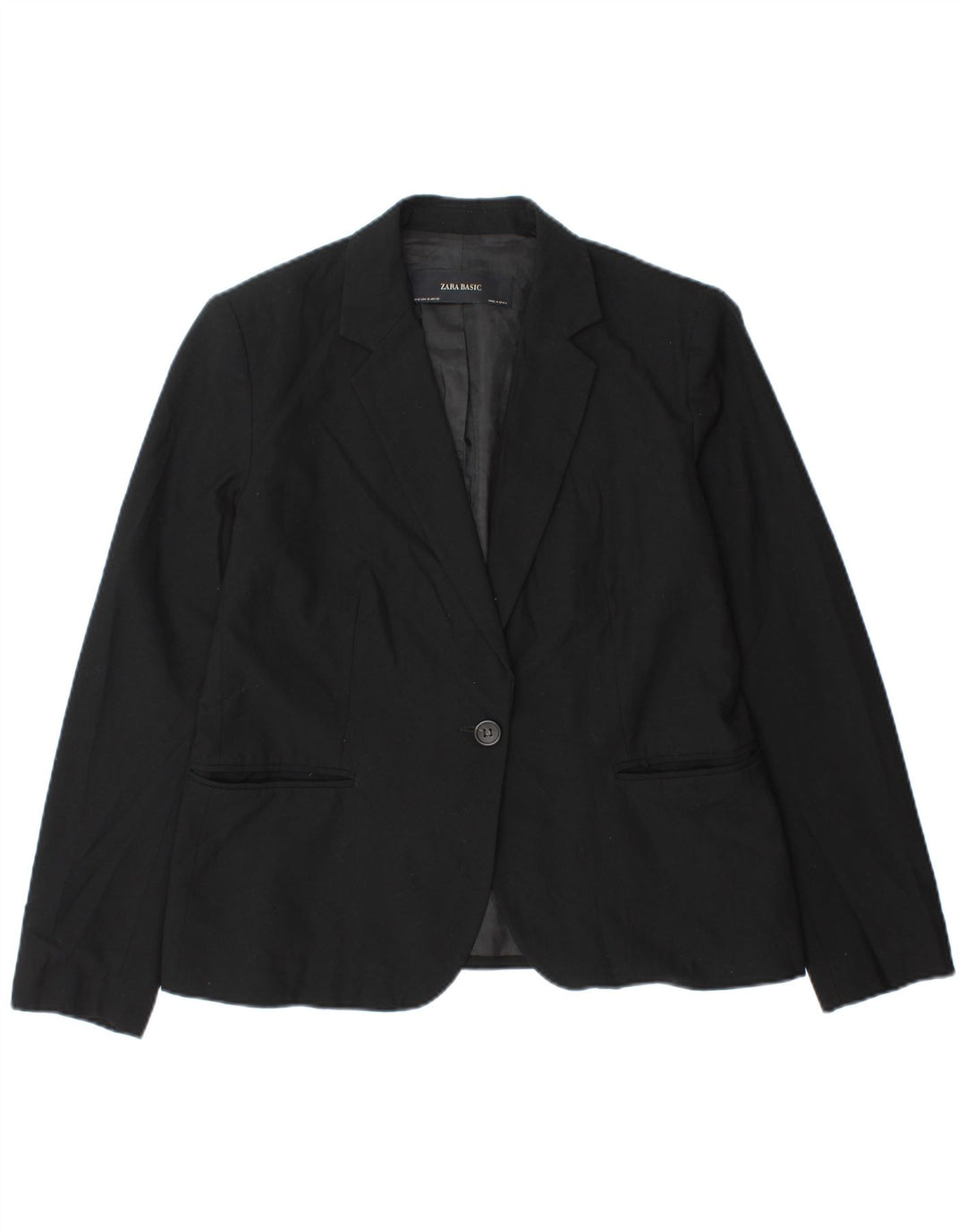 Zara Damen 1-Knopf-Blazer-Jacke, EU 42, großes schwarzes Polyester