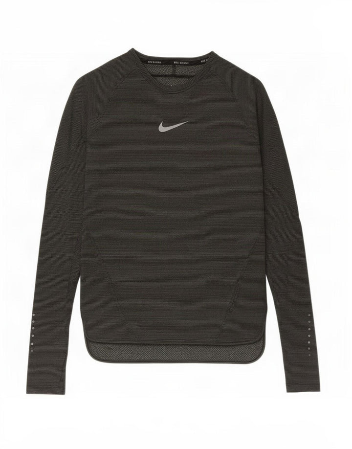 Nike Herren-Oberteil, langärmelig, klein, Khaki, gestreift, Polyester