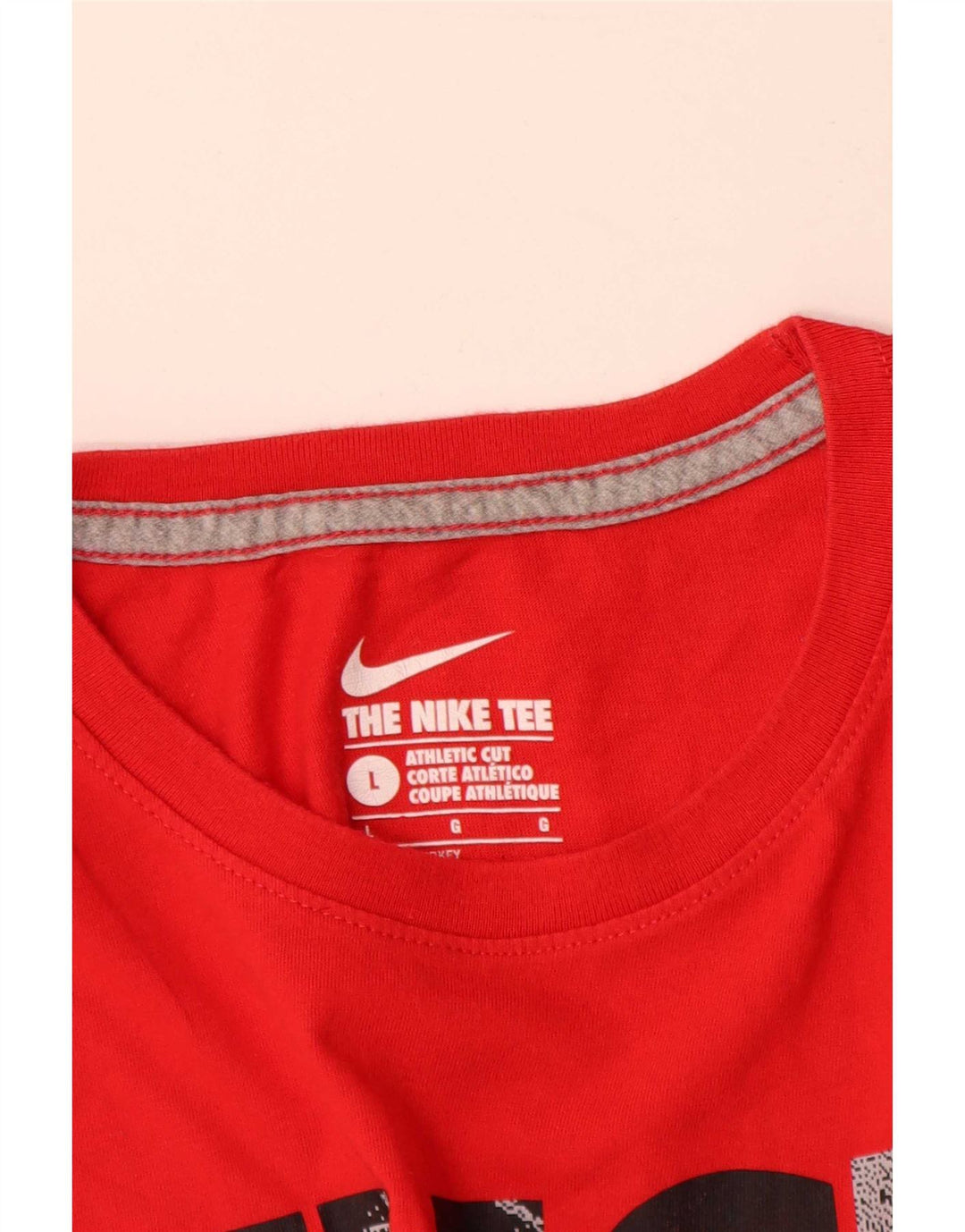 Nike Herren-T-Shirt mit sportlichem Schnitt und Grafik, Größe L, aus roter Baumwolle
