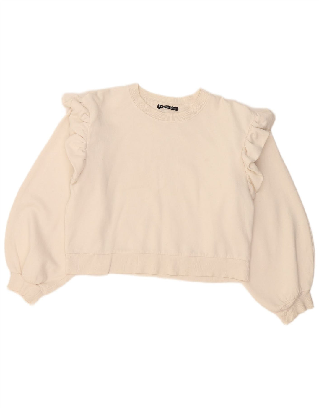 Zara Damen Crop Oversized Sweatshirt Pullover UK 10 Small Weiße Baumwolle