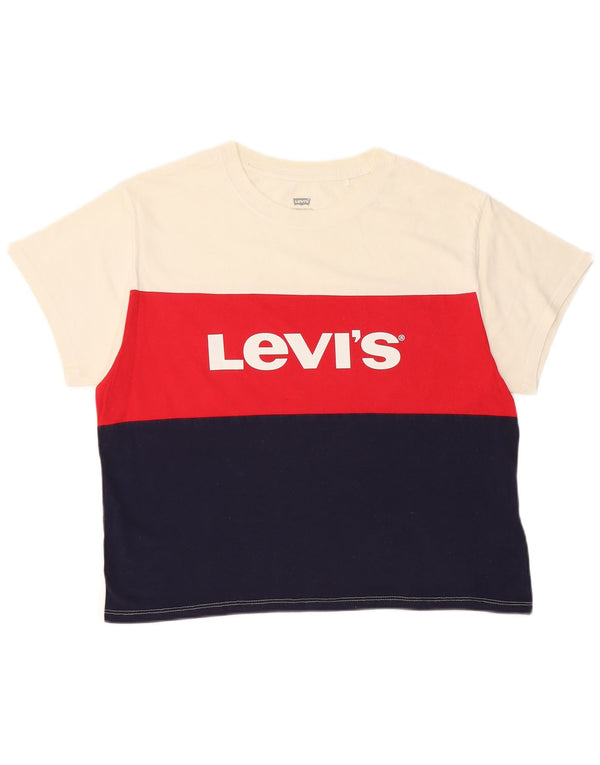 LEVI'S Damen Crop Graphic T-Shirt Top UK 10 Small Weiß Farbblock