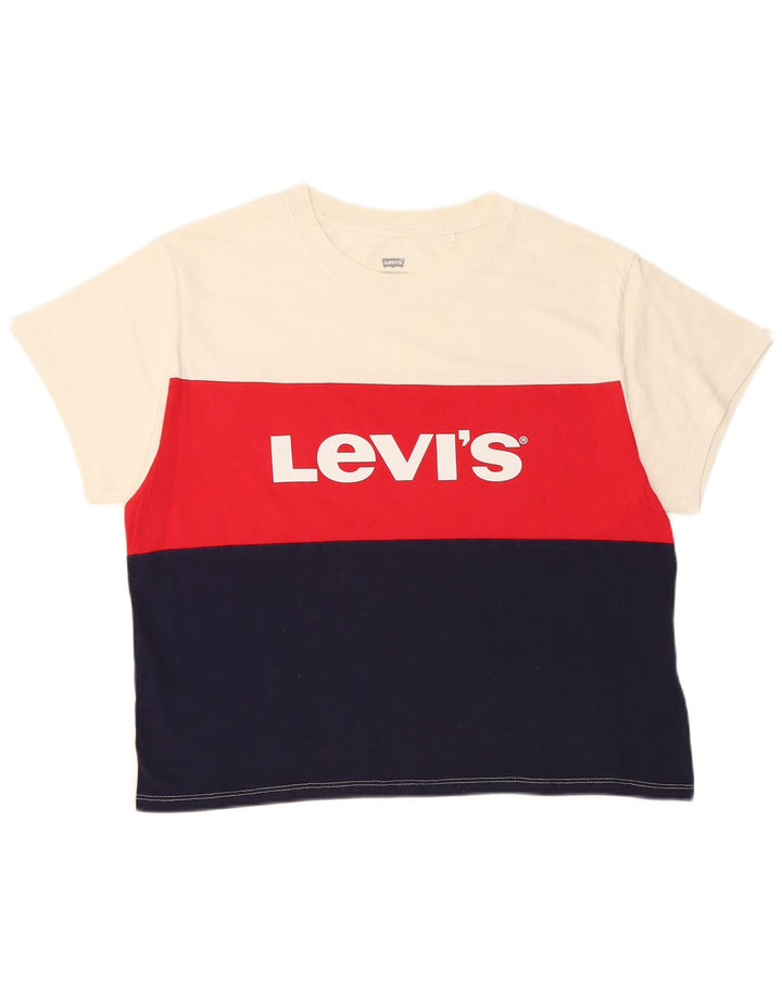 LEVI'S Damen Crop Graphic T-Shirt Top UK 10 Small Weiß Farbblock