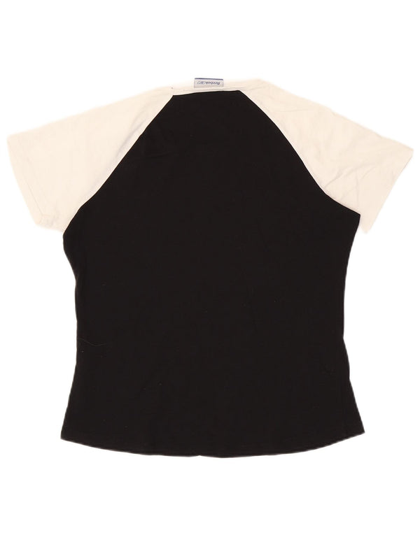 Reebok Damen T-Shirt Top UK 16 Large Schwarz Colourblock Baumwolle