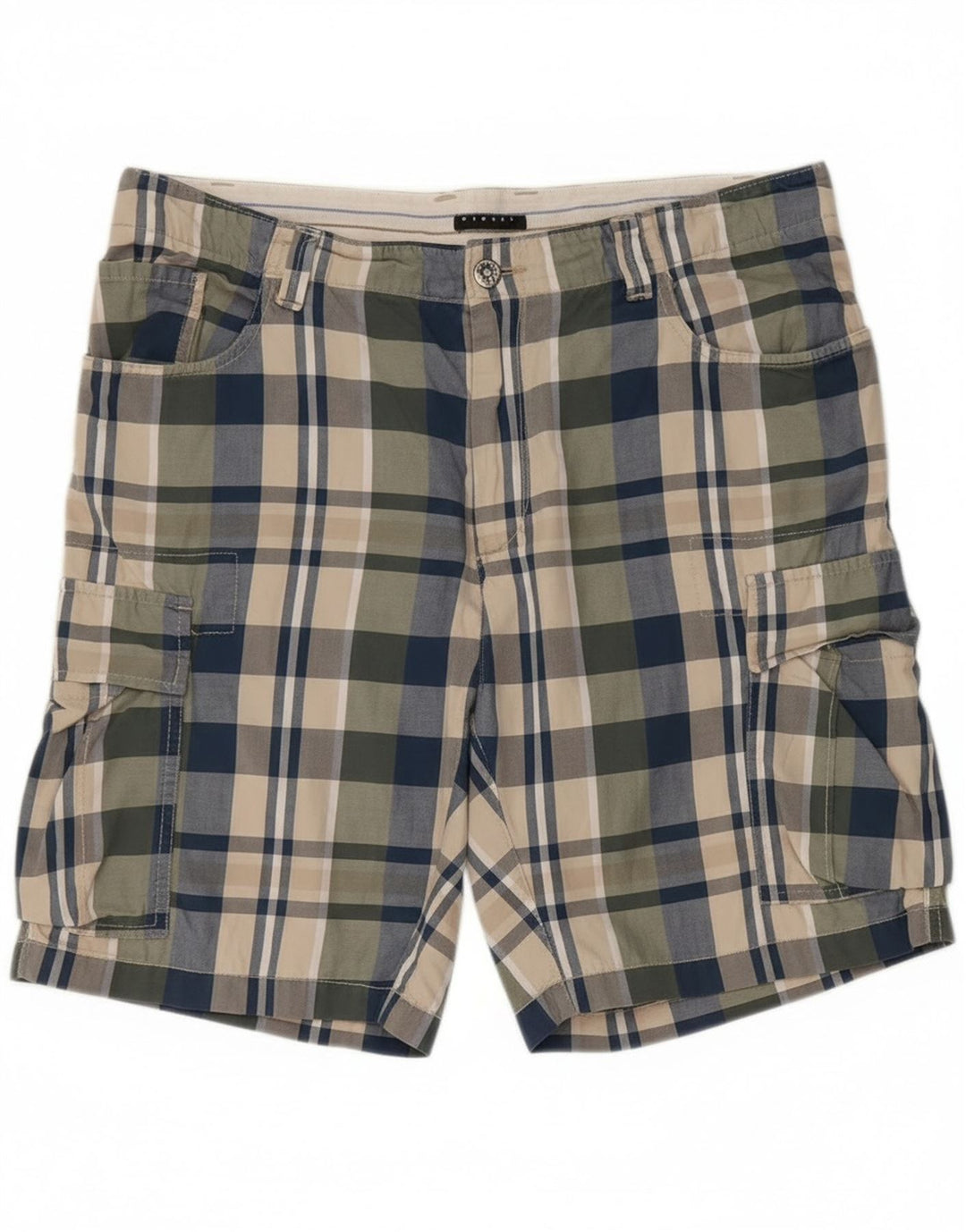 Sisley Herren-Cargoshorts IT 50 Large W36 Mehrfarbig karierte Baumwolle