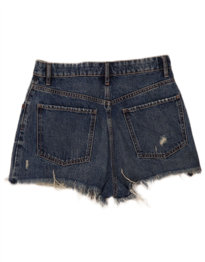 Zara Damen Distressed Denim Shorts EU 38 Small W28 Blau