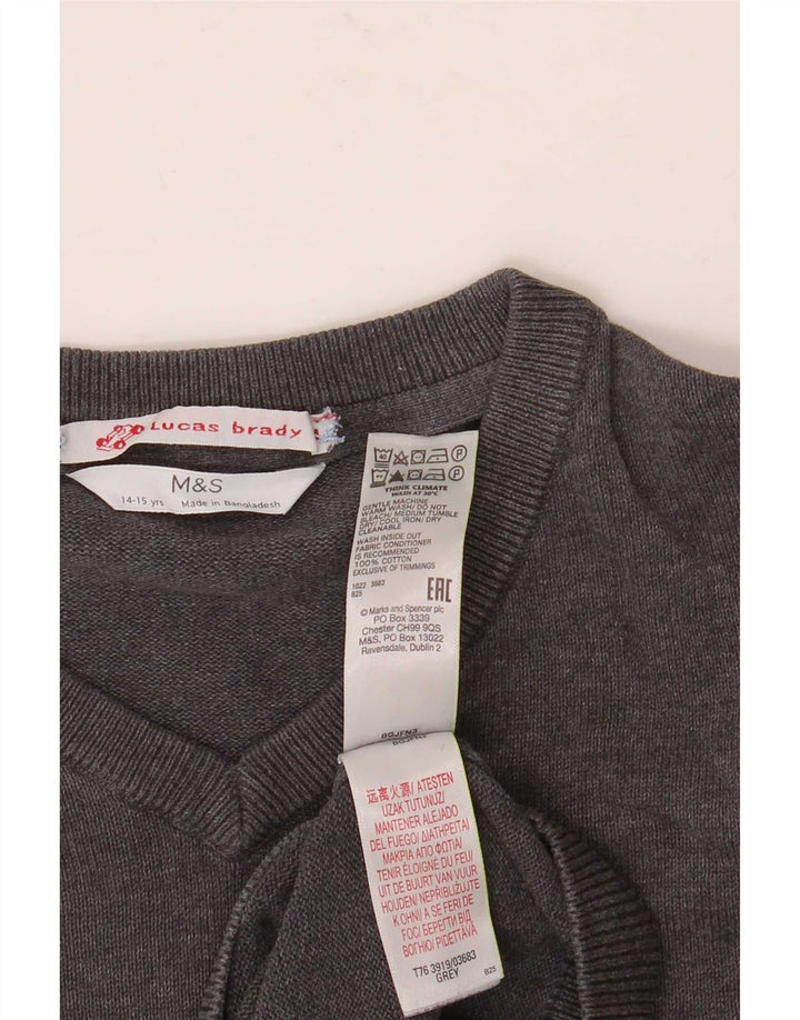 Marks & Spencer Jungen-Pullover mit V-Ausschnitt, 14–15 Jahre, graue Baumwolle