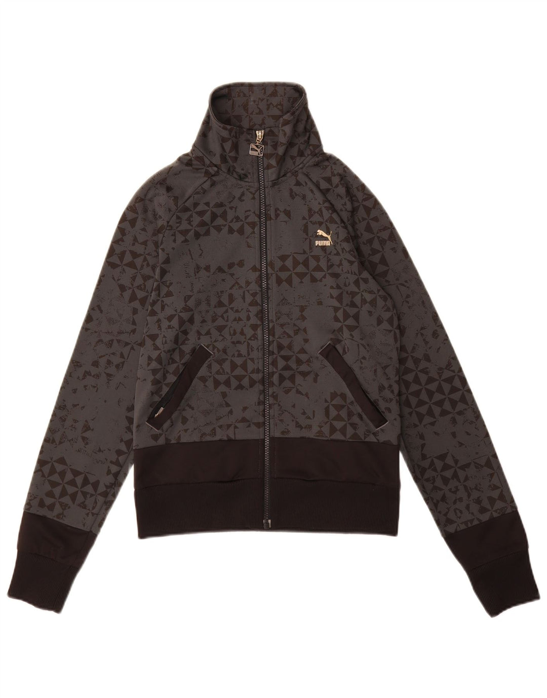 Puma Damen-Trainingsanzug-Top-Jacke, UK 10, kleines graues geometrisches Polyester