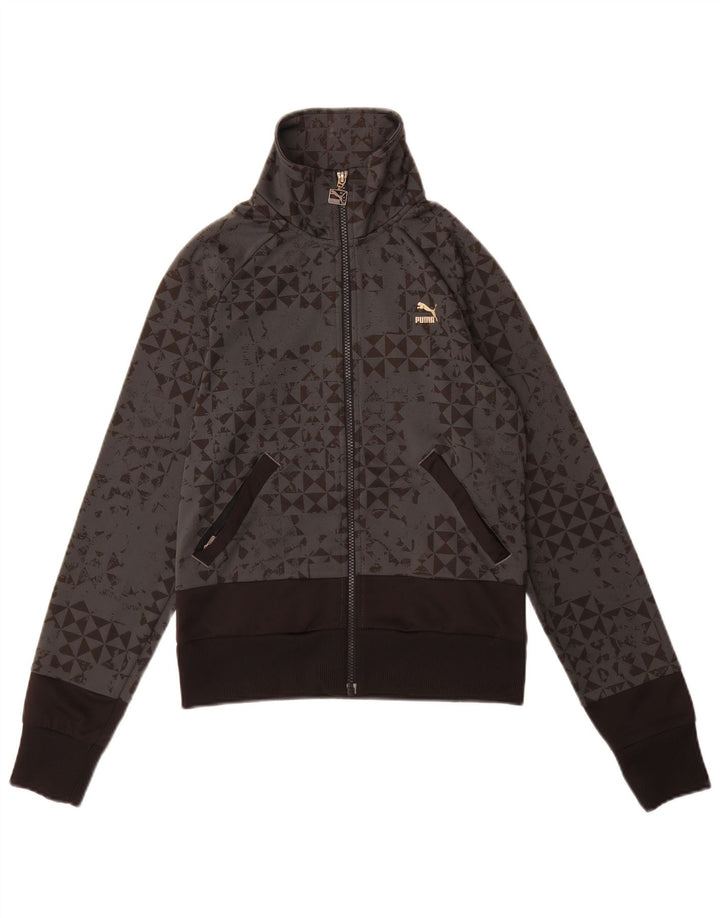 Puma Damen-Trainingsanzug-Top-Jacke, UK 10, kleines graues geometrisches Polyester