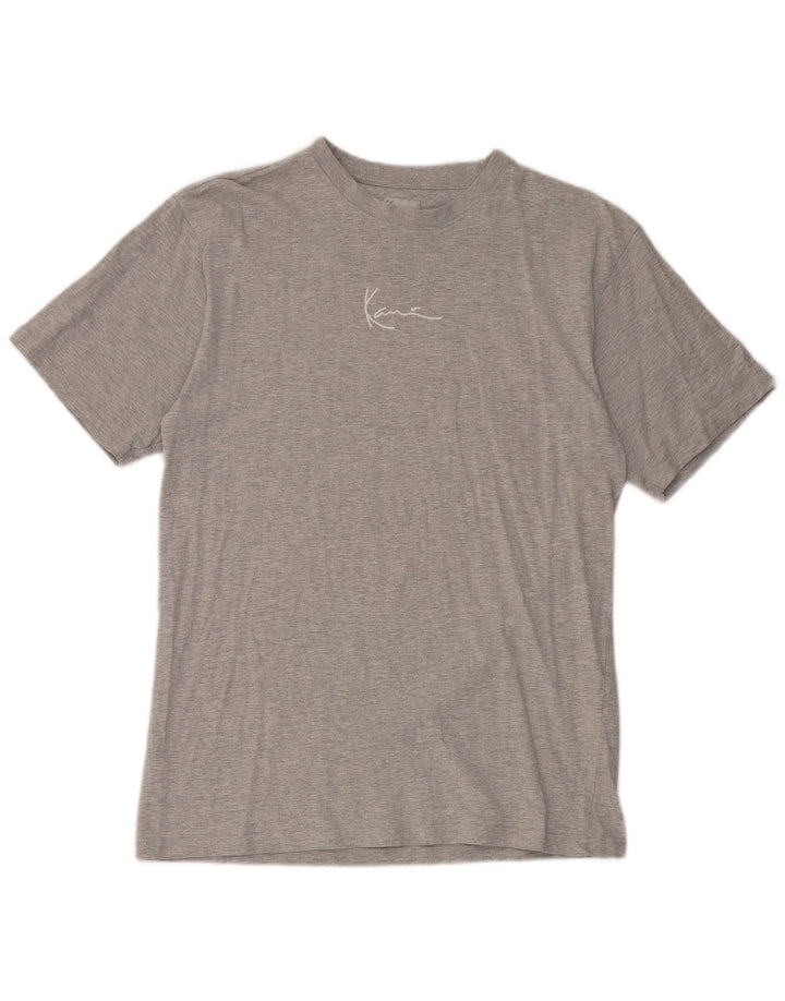 Karl Kani Herren-T-Shirt-Oberteil aus mittelgrau gesprenkelter Baumwolle