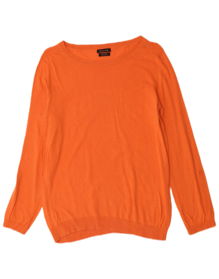 MASSIMO DUTTI Damen-Pullover mit U-Boot-Ausschnitt, UK 14, mittelorangefarbene Seide