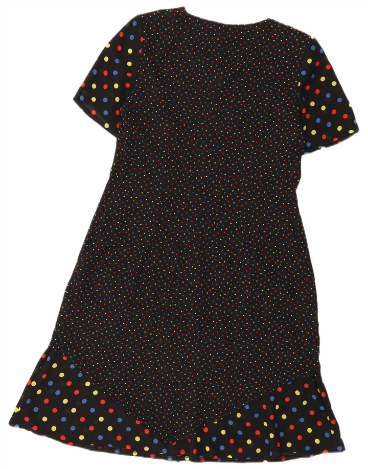 Vintage Damen A-Linie Kleid IT 48 XL Schwarz geflecktes Polyester