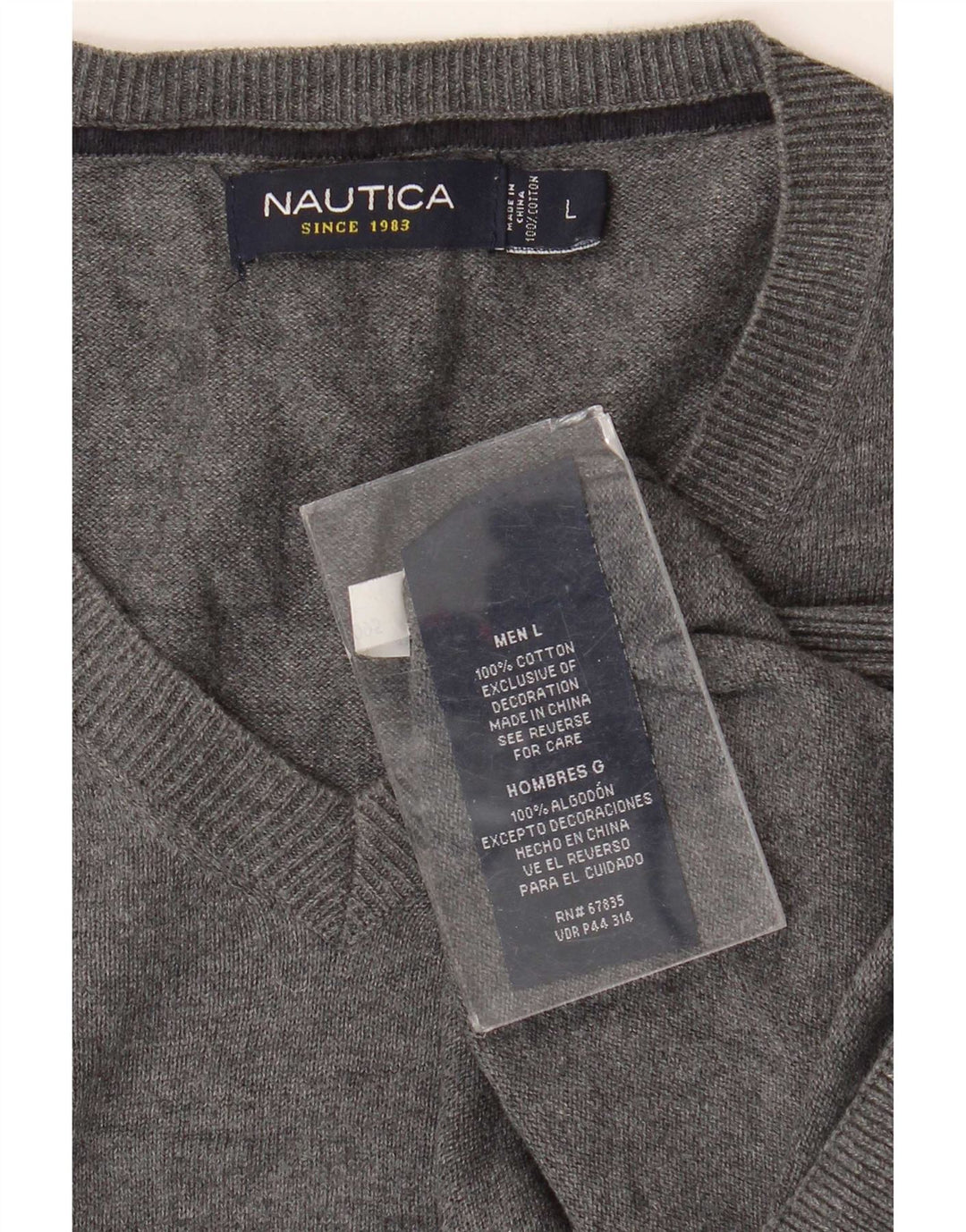 Nautica Herren-Pullover mit V-Ausschnitt, groß, graue Baumwolle