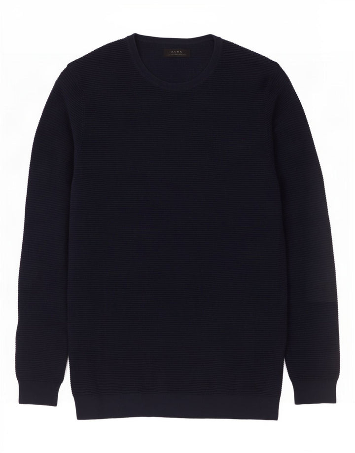 Zara Herren-Pullover mit Rundhalsausschnitt, Größe L, Marineblau