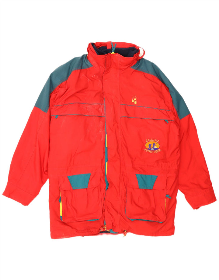 Vintage Herren Skijacke mit Kapuze UK 42 XL Rot Colourblock Polyester