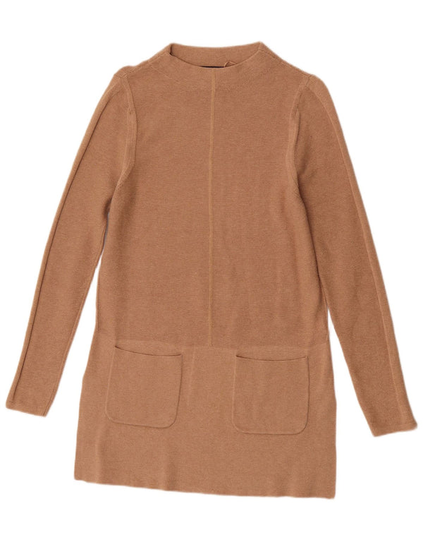 Marks & Spencer Damen Langarm-Pulloverkleid UK 10 Small Beige Baumwolle