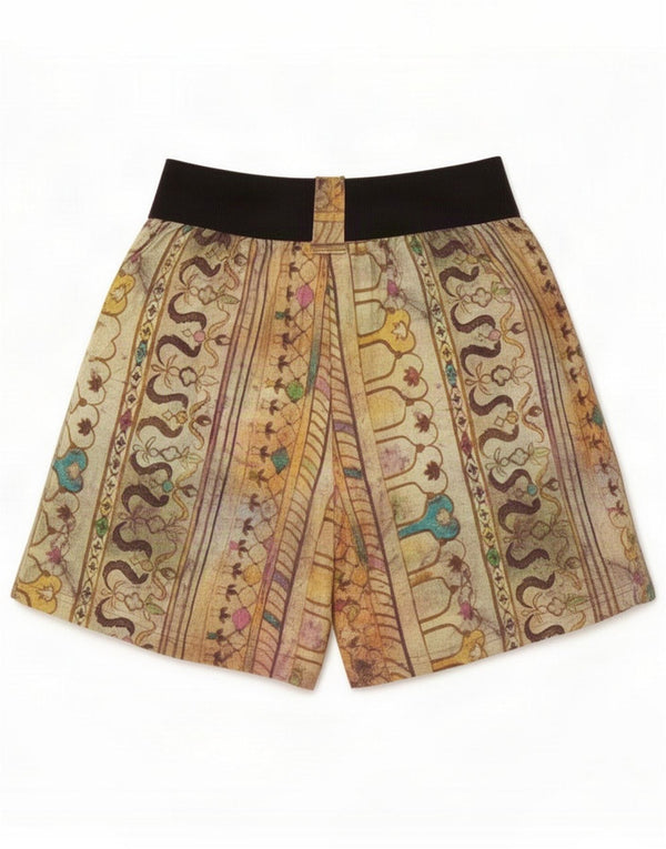 Vintage Womens Abstract Pattern Casual Shorts Medium W28 Beige Cotton