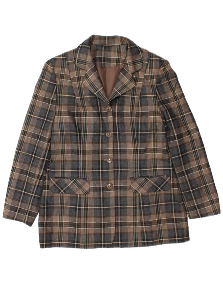 FIRST AVENUE Womens 4 Button Blazer Jacket UK 14 Medium  Brown Check