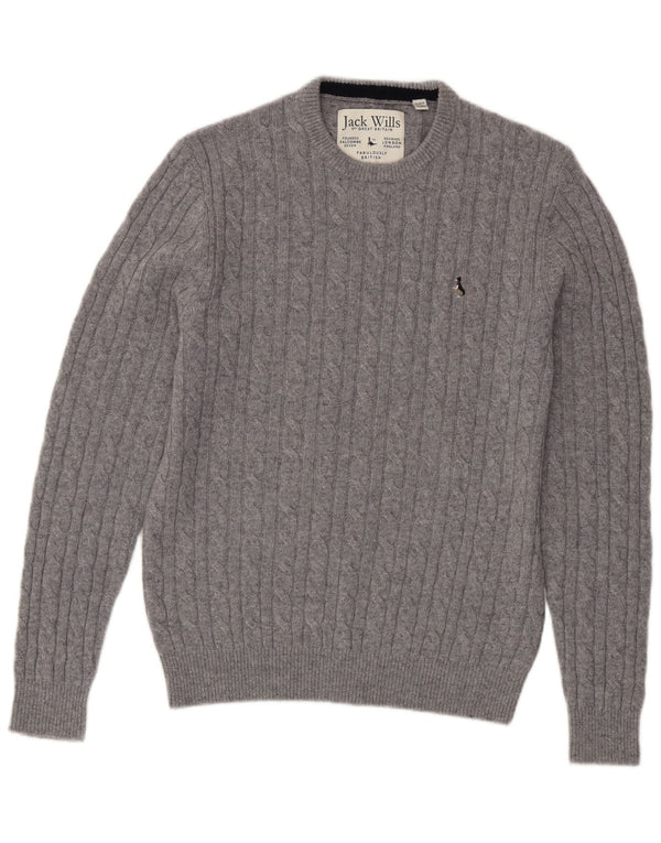 Jack Wills Herren-Pullover mit Rundhalsausschnitt, UK 14, mittelgraue Merinowolle