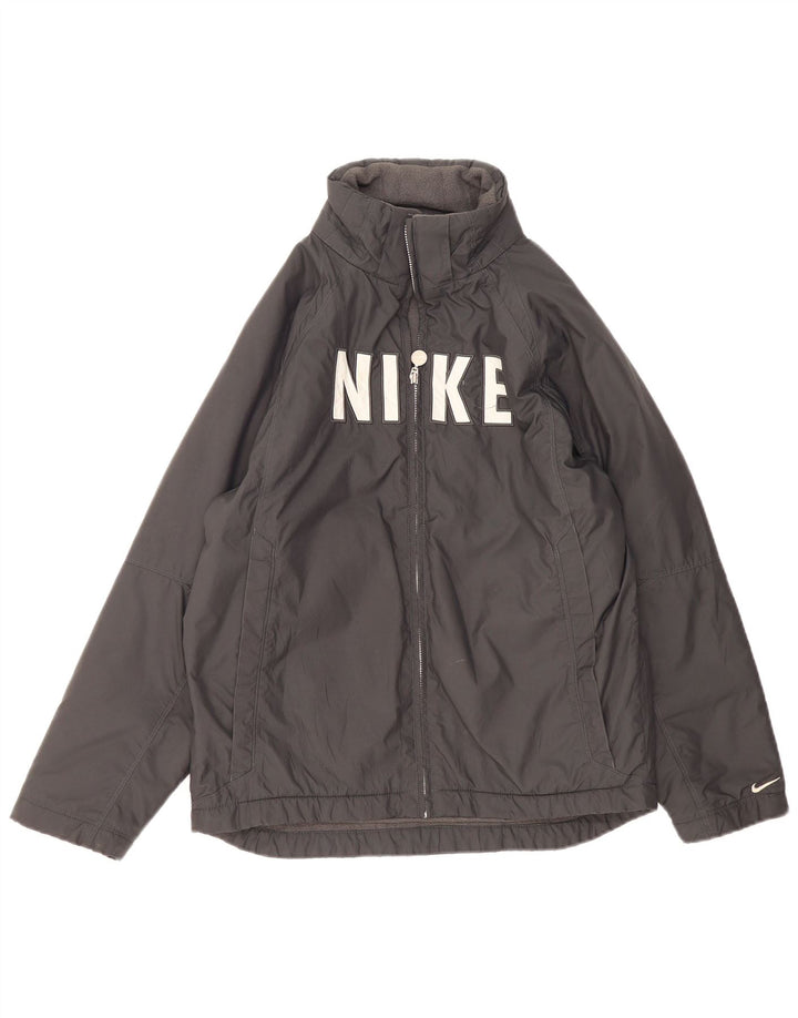 Nike Mädchen-Windbreaker-Jacke mit Grafik, 12–13 Jahre, groß, graues Polyester