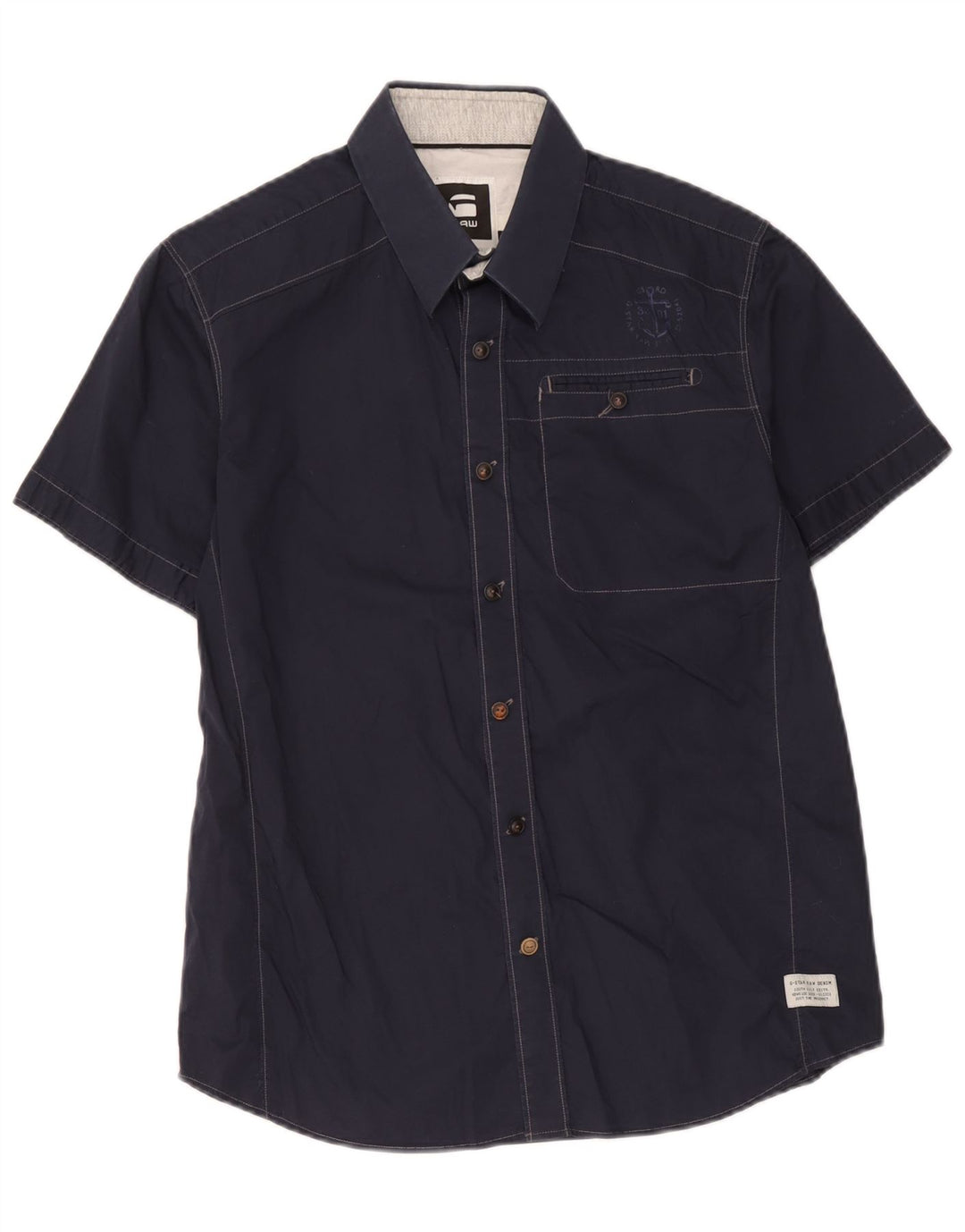G-Star Herren-Kurzarmhemd, groß, marineblau, Baumwolle