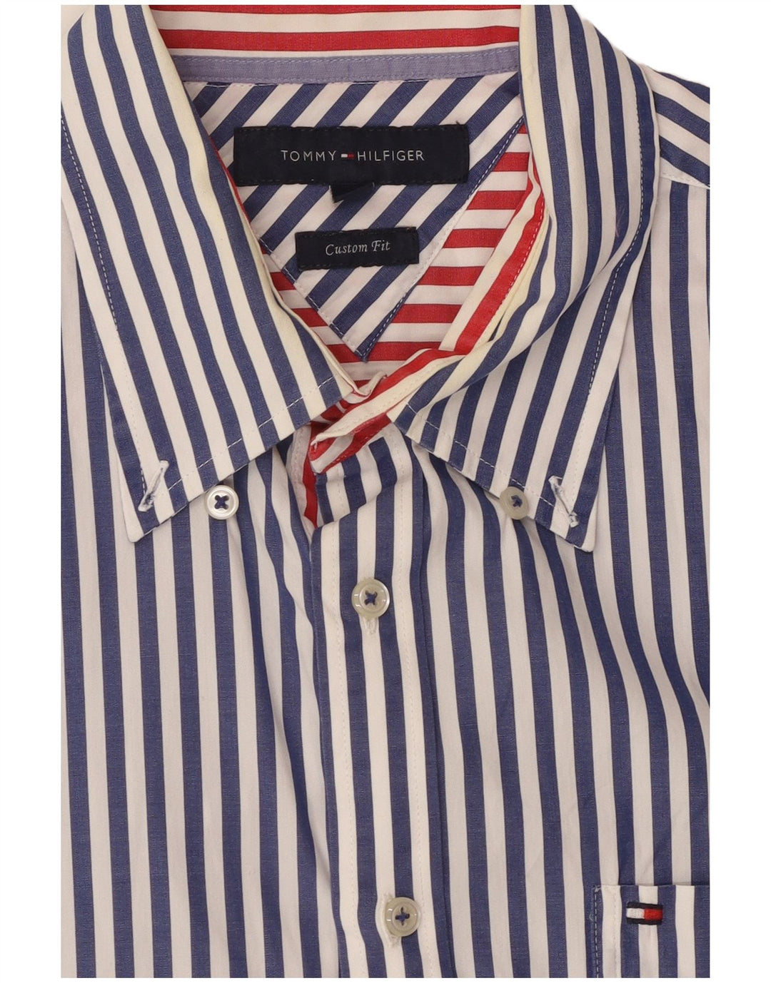 TOMMY HILFIGER Herren Custom Fit Kurzarmhemd Großes Marineblau gestreift