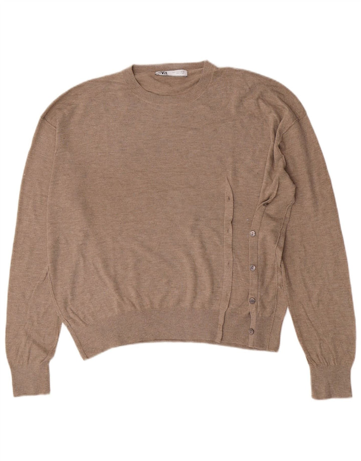Zara Damen-Pullover, übergroß, Rundhalsausschnitt, Gr. 10, Größe S, Beige, Polyester